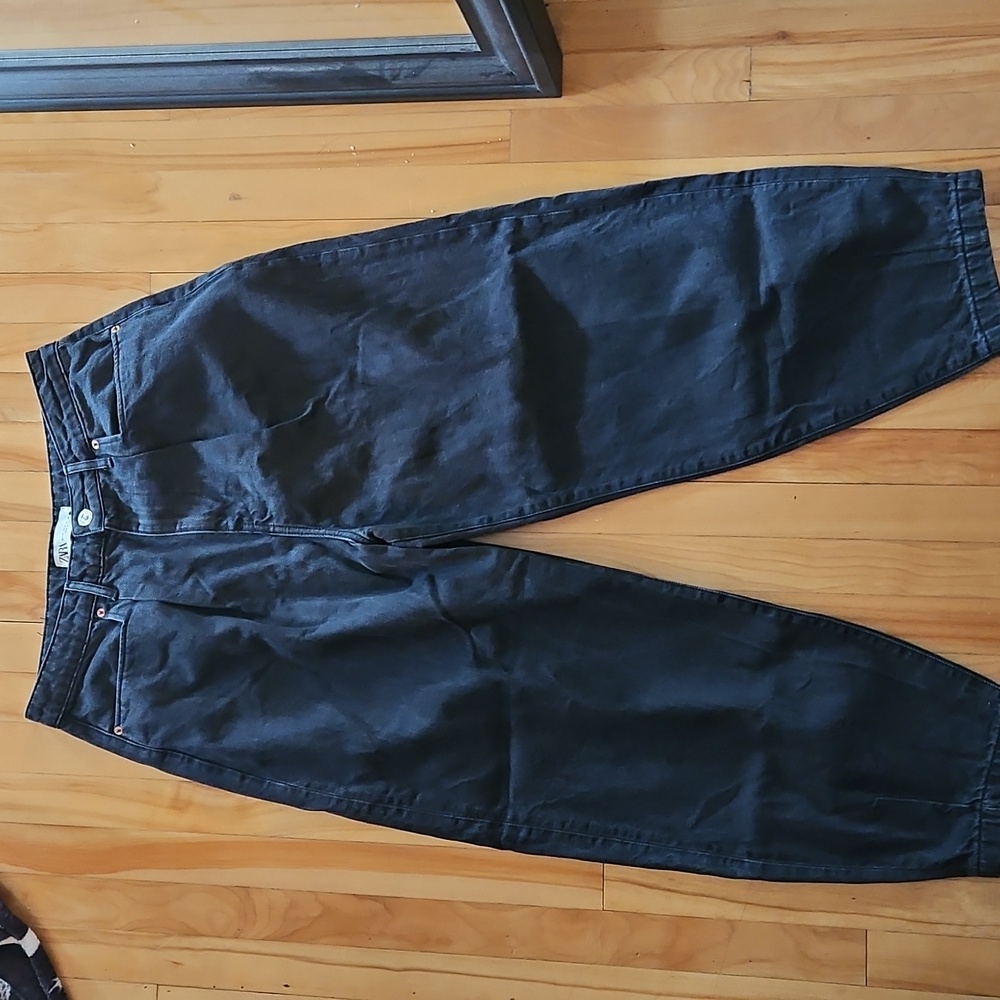 NWT Zara Women’s The 90’s Balloon Cotton High Rise Jeans in Shadow Black Size 8